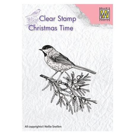 Szilikonbélyegző CT023, Clear Stamp / Conifer branch with bird - Christmas Time (1 csomag)
