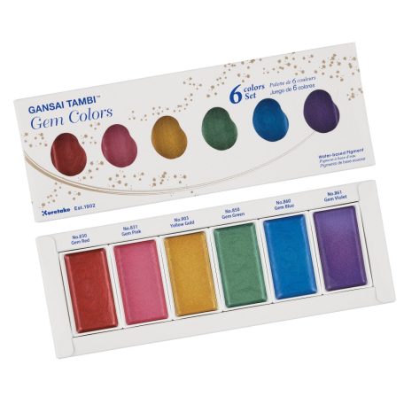 Kuretake Gansai Tambi Set Metallic & Pearl / Gem Colors - akvarell festék készlet (6 szín)
