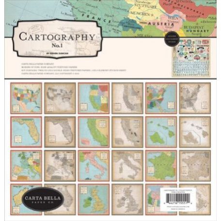 Papírkészlet 12", Carta Bella Cartography No.1 / Collection Kit (1 csomag)