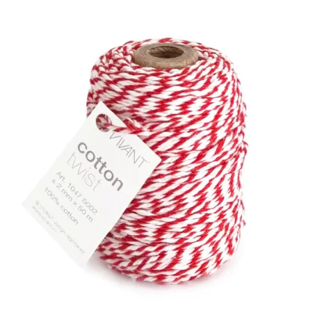 Pamut Zsineg Twist red/white Vivant Cord Cotton (50m)