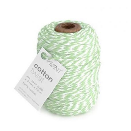 Pamut Zsineg 2mm / 50m, Vivant Cord Cotton / Twist mint green / white -  (1 db)