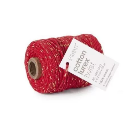 Pamut Zsineg 2mm / 50m, Vivant Cord Cotton / Lurex Twist red / gold -  (1 db)