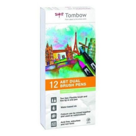 Ecsetfilc - Kéthegyű filctoll készlet , Tombow ABT Dual Brush Pen / Pastel -  (12 db)