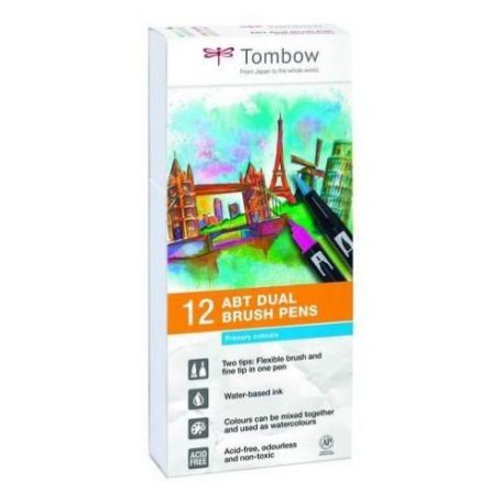 Ecsetfilc - Kéthegyű filctoll készlet , Tombow ABT Dual Brush Pen / Primary -  (12 db)