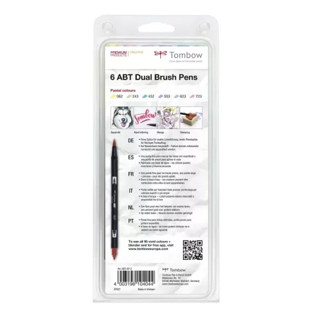 Tombow ABT Dual Brush Pen Kéthegyű filctoll - Pastel colours (6 db)