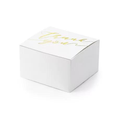 Köszönetajándék doboz "Thank you" fehér - arany 6x3.5x5.5cm (10 db)