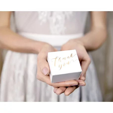 Köszönetajándék doboz "Thank you" fehér - arany 6x3.5x5.5cm (10 db)