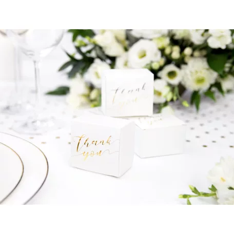Köszönetajándék doboz "Thank you" fehér - arany 6x3.5x5.5cm (10 db)