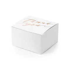   Köszönetajándék doboz "Thank you" fehér - rózsaarany 6x3.5x5.5cm (10 db)