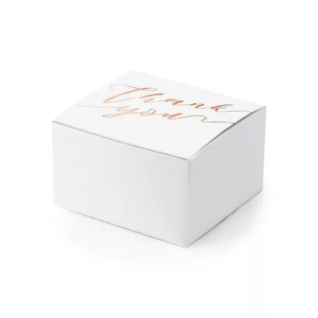 Köszönetajándék doboz "Thank you" fehér - rózsaarany 6x3.5x5.5cm (10 db)