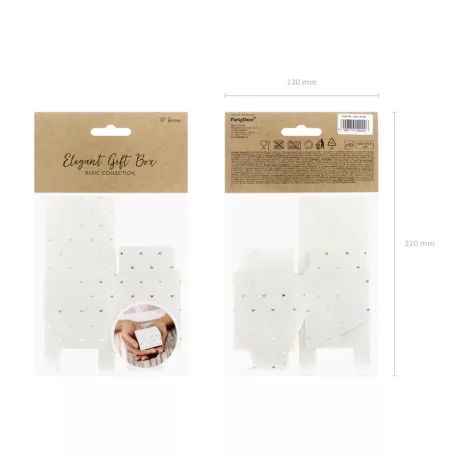 Doboz fehér, arany szív mintával 6x3.5x5.5cm (10 db)