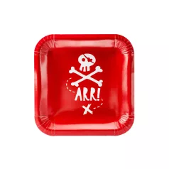 Papírtányér - Kalóz Party, piros 20x20cm (6 db)