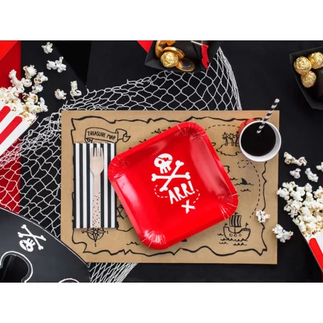 Papírtányér - Kalóz Party, piros 20x20cm (6 db)