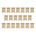 Juta asztalszámok 1-20-ig, fehér nyomattal (20 db)