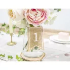 Juta asztalszámok 1-20-ig, fehér nyomattal (20 db)