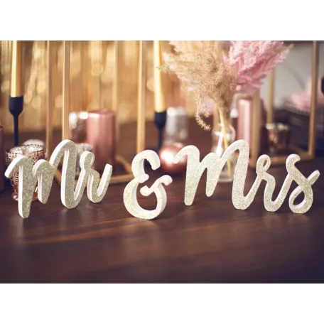Fából készült Mr & Mrs felirat, arany 50x10cm