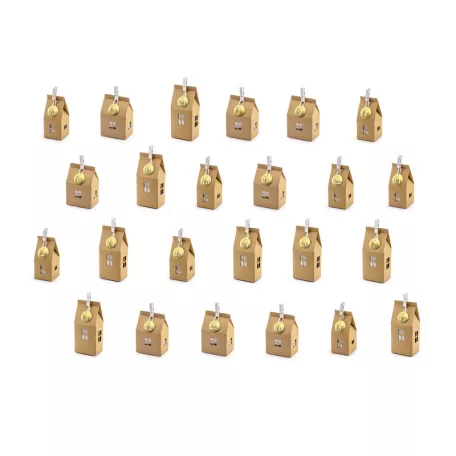 Adventi kalendárium házikók (üres) – DIY készlet, kraft színű (24 db)