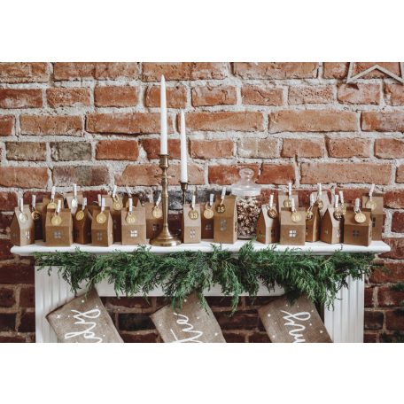 Adventi kalendárium házikók (üres) – DIY készlet, kraft színű (24 db)