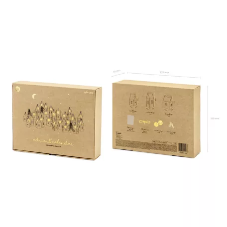 Adventi kalendárium házikók (üres) – DIY készlet, kraft színű (24 db)