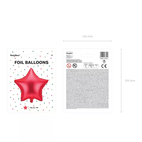Csillag forma fólia lufi 48cm piros