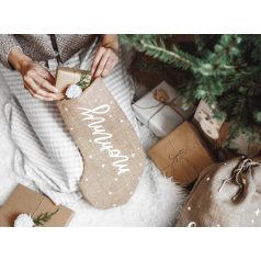   Dekoratív karácsonyi juta zokni "Mommy" felirattal