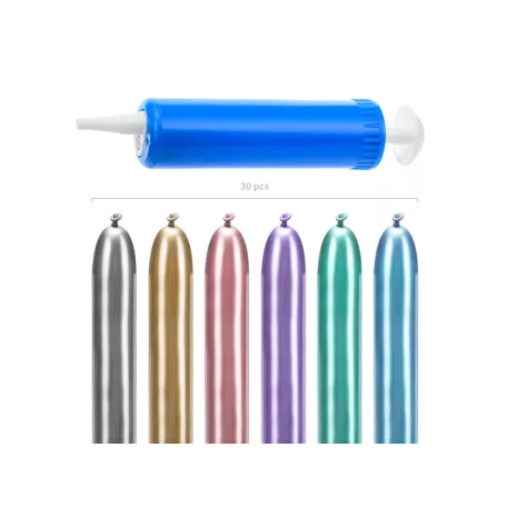 Fényes modellező lufik pumpával – vegyes színek, 130 cm (30 db)