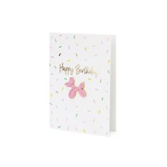 Születésnapi üdvözlőlap „Lufi kutya” kitűzővel