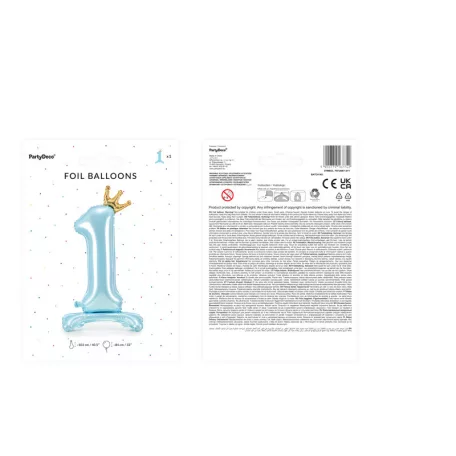 Álló szám fólia lufi ''1''  84cm égszínkék