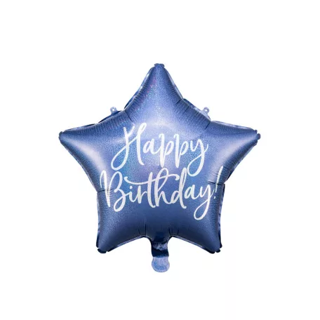 Csillag fólia lufi "Happy Birthday" felirattal, sötétkék