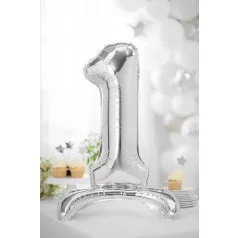   Álló szám fólia lufi ''1'' 70cm ezüst