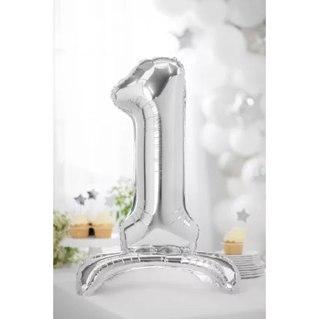 Álló szám fólia lufi ''1'' 70cm ezüst