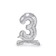   Álló szám fólia lufi ''3'' 70cm ezüst