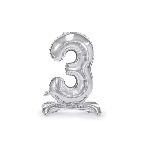 Álló szám fólia lufi ''3'' 70cm ezüst