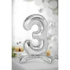 Álló szám fólia lufi ''3'' 70cm ezüst