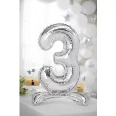   Álló szám fólia lufi ''3'' 70cm ezüst