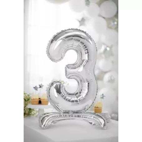 Álló szám fólia lufi ''3'' 70cm ezüst