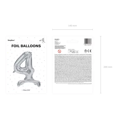 Álló szám fólia lufi ''4'' 70cm ezüst