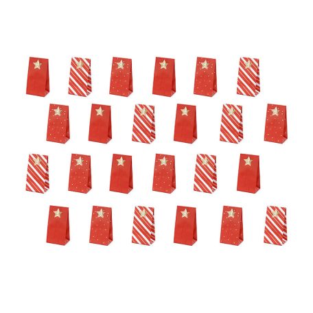 Adventi kalendárium  papírtasakok (üres) – piros és arany, DIY készlet (24 db)