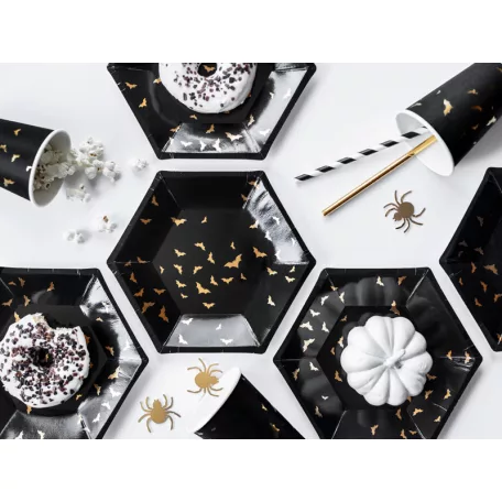 Halloween papírpohár fekete arany denevérekkel (6 db)