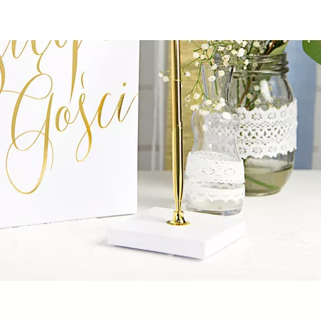 Tolltartó esküvőhöz – Gyöngyházfehér, arany tollal