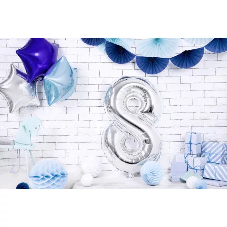 Szám fólia lufi ''8'' 86cm ezüst