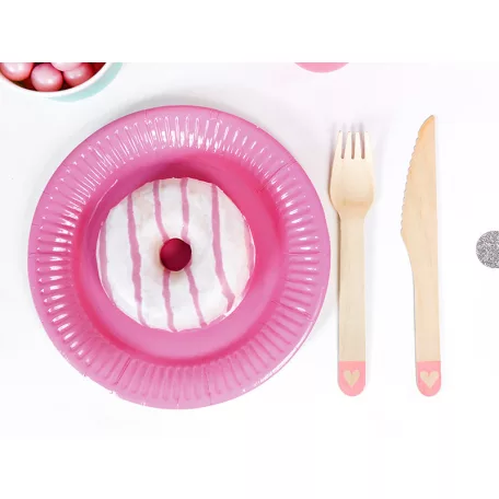 Fa evőeszközkészlet Szív mintával világos rózsaszín (18 db)