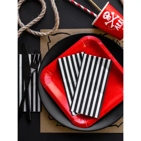 Szalvéta fekete fehér csíkos (20 db)