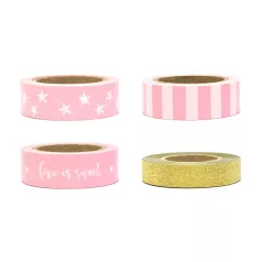 Dekorációs ragasztószalag - rozsaszín / arany (4 db)