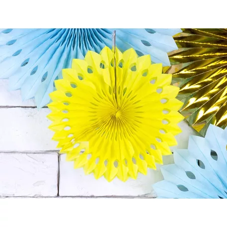 Rozetta papír dekoráció sárga 20-30cm (3 db)