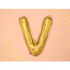 "V" betű fólia lufi 35cm arany