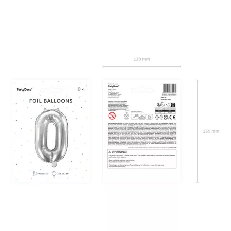Szám fólia lufi ''0'' 35cm ezüst