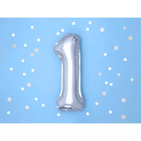 Szám fólia lufi ''1'' 35cm ezüst