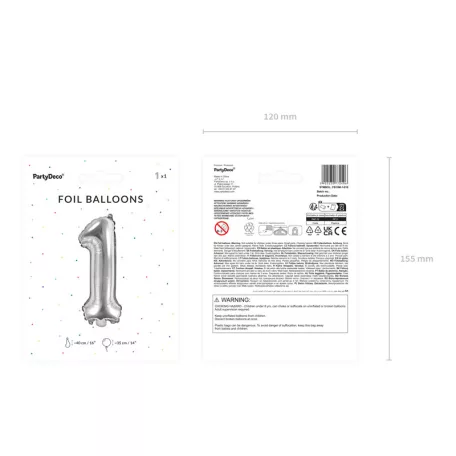 Szám fólia lufi ''1'' 35cm ezüst