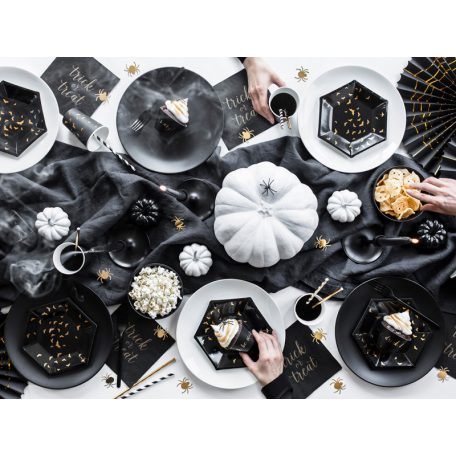 Papírtányér hatszögletű fekete, arany denevérekkel 20 cm (6 db)